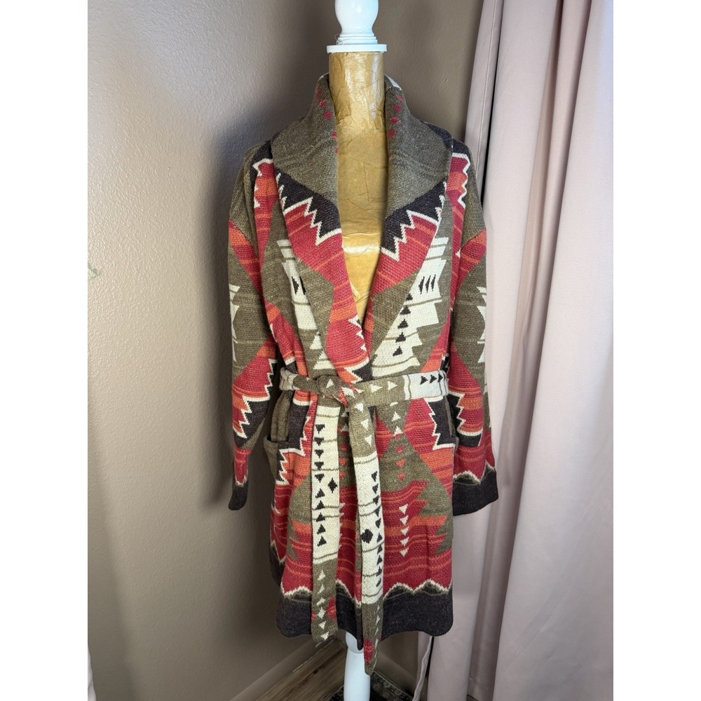 LAUREN by Ralph Lauren Shawl Collar Native American Print Knit 2XL Black Label
